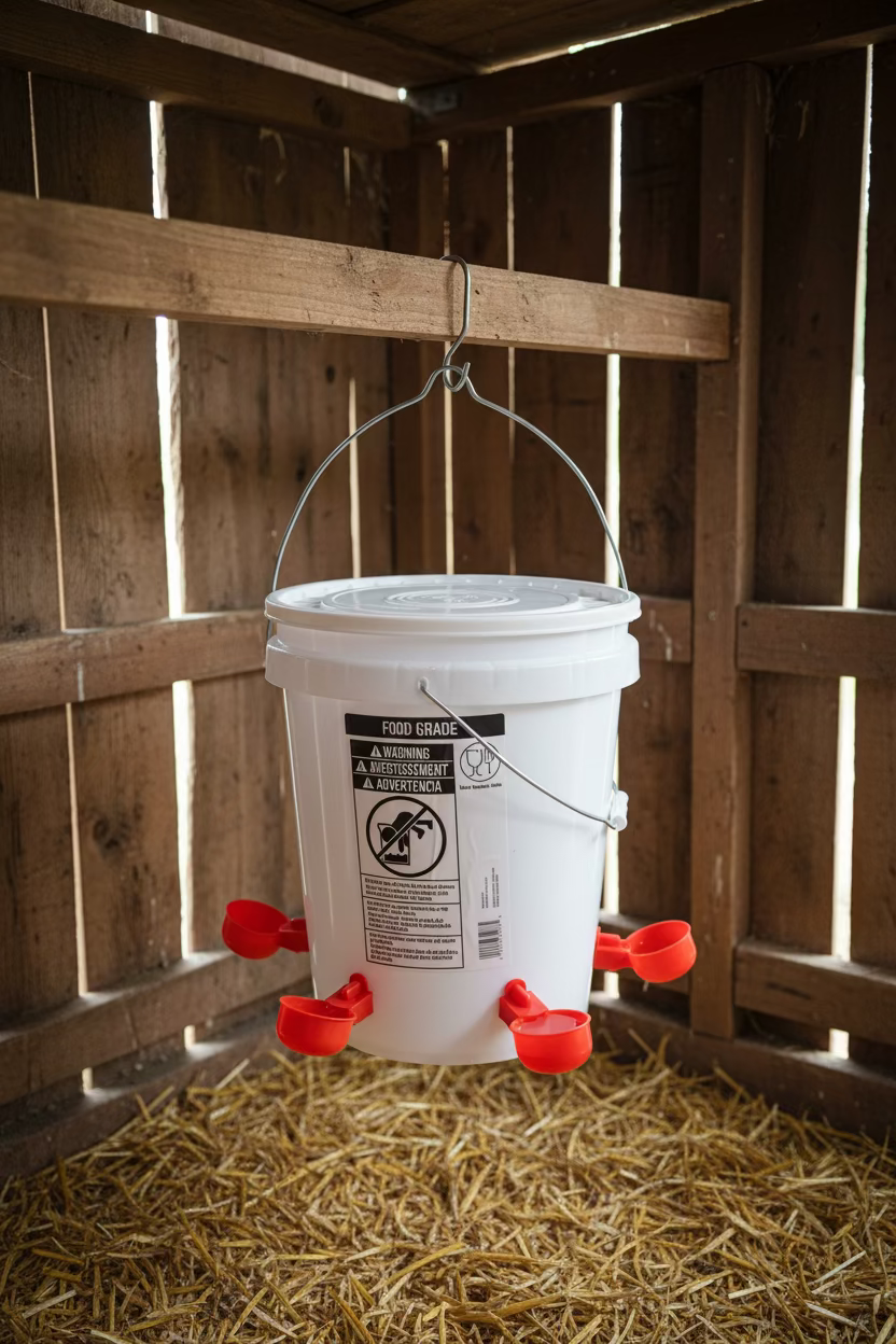 Chicken/Poultry Water Dispenser 5 gallon food-grade bucket w/snap closed lid+4 Red cups