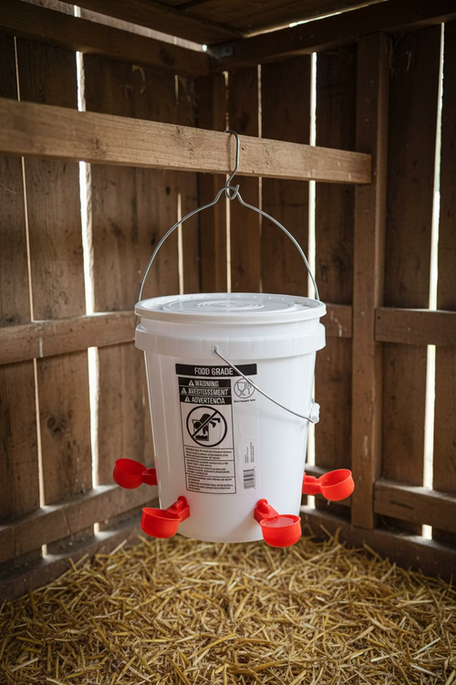 Chicken/Poultry Water Dispenser 5 gallon food-grade bucket w/snap closed lid+4 Red cups
