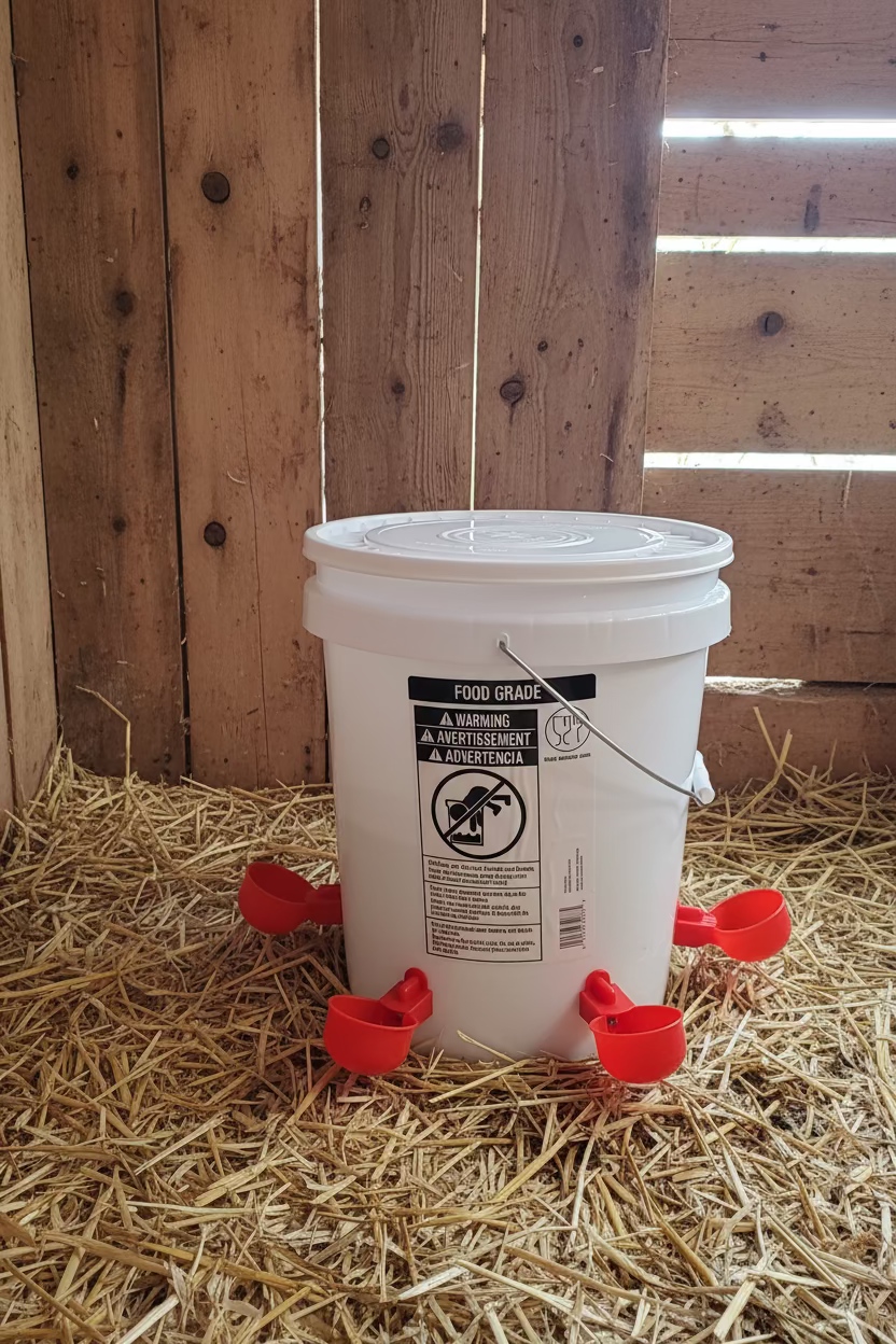 Chicken/Poultry Water Dispenser 5 gallon food-grade bucket w/snap closed lid+4 Red cups